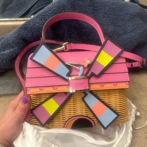 Kate Spade Pink and Blue Satchel with Bow Accent
